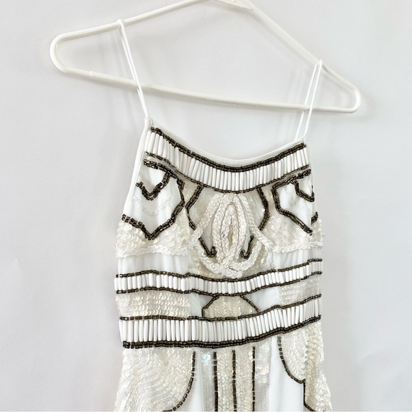 NWT Petite Embellished Beads Sequins Leg Slit Mini Dress White 0 - Picture 6 of 15